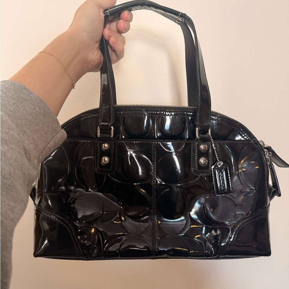 Coach Signature Ashley Embossed Patent Leather Satchel Handbag
